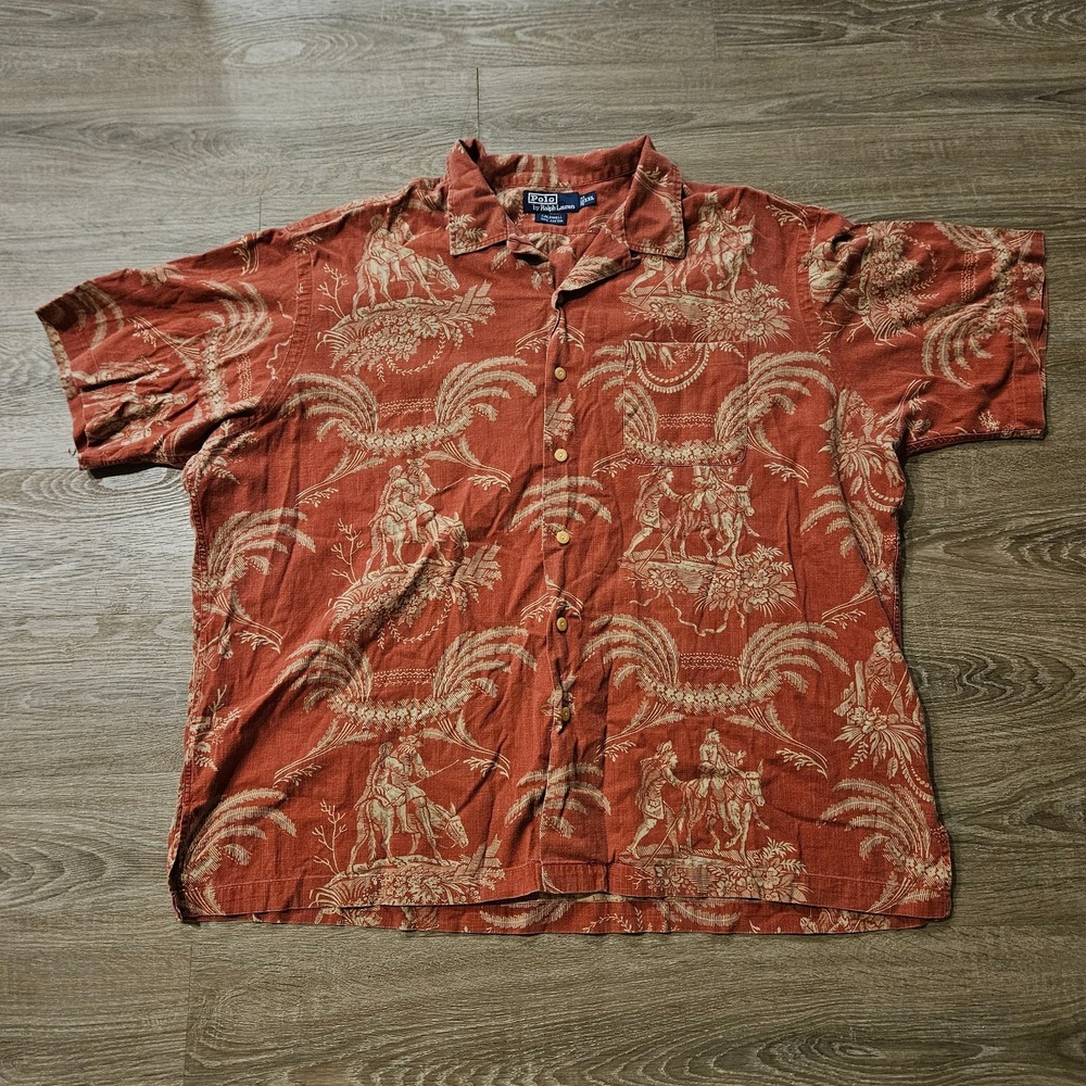 Vintage Polo Ralph Lauren Caldwell Shirt XXL Equestrian Hawaiian Camp 90s
